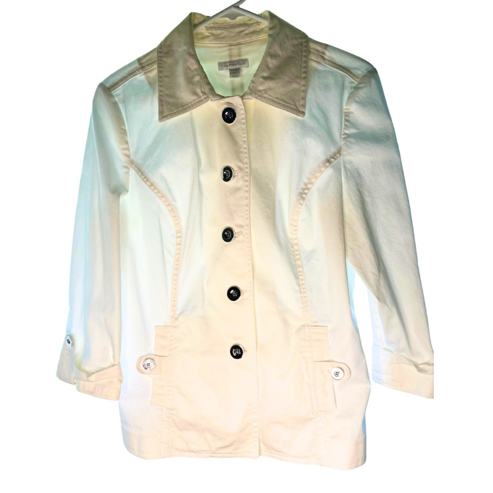 Charter Club White Button-Up Utility Jacket – Size Large